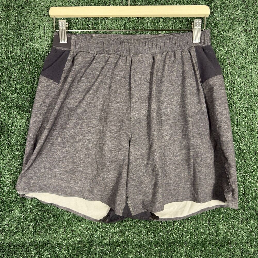 Lululemon Men's Surge Shorts 6" Inseam Size M Heather Gray Deep Coal Gym Lined